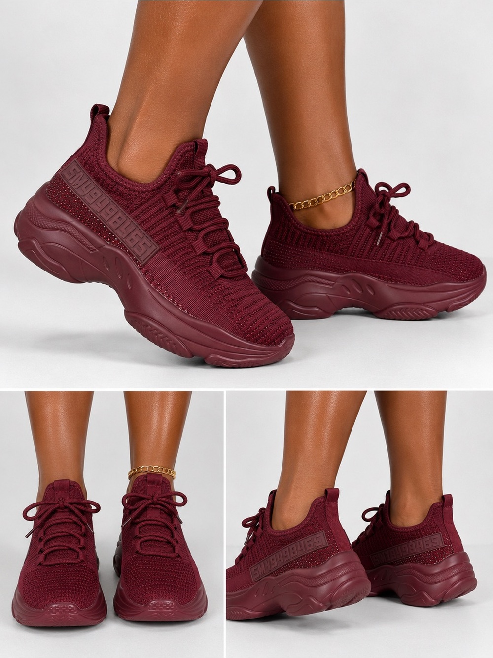 Women's Burgundy Knit Platform Sneakers
